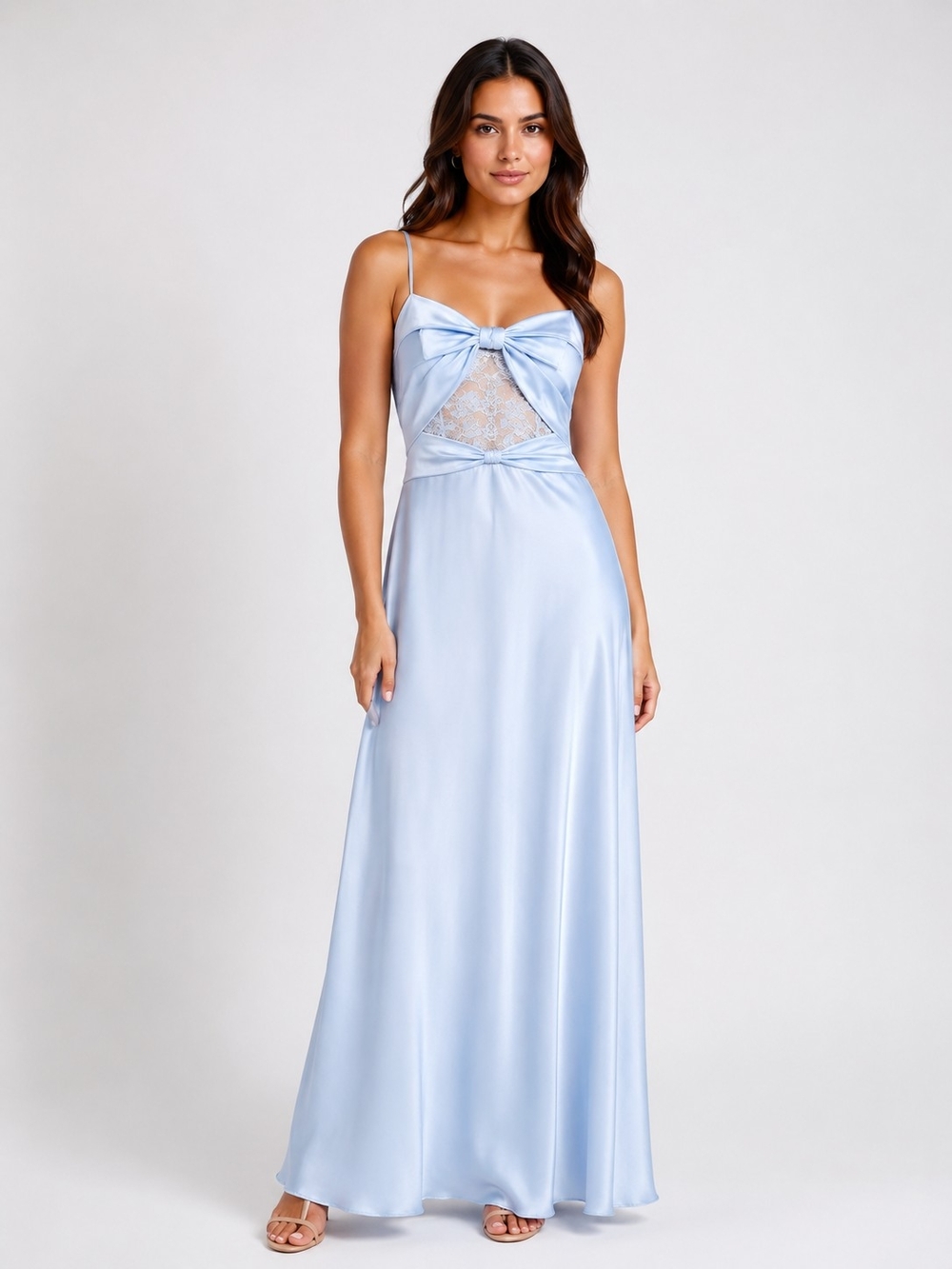 Silky Light Blue Bow-Accent Dress